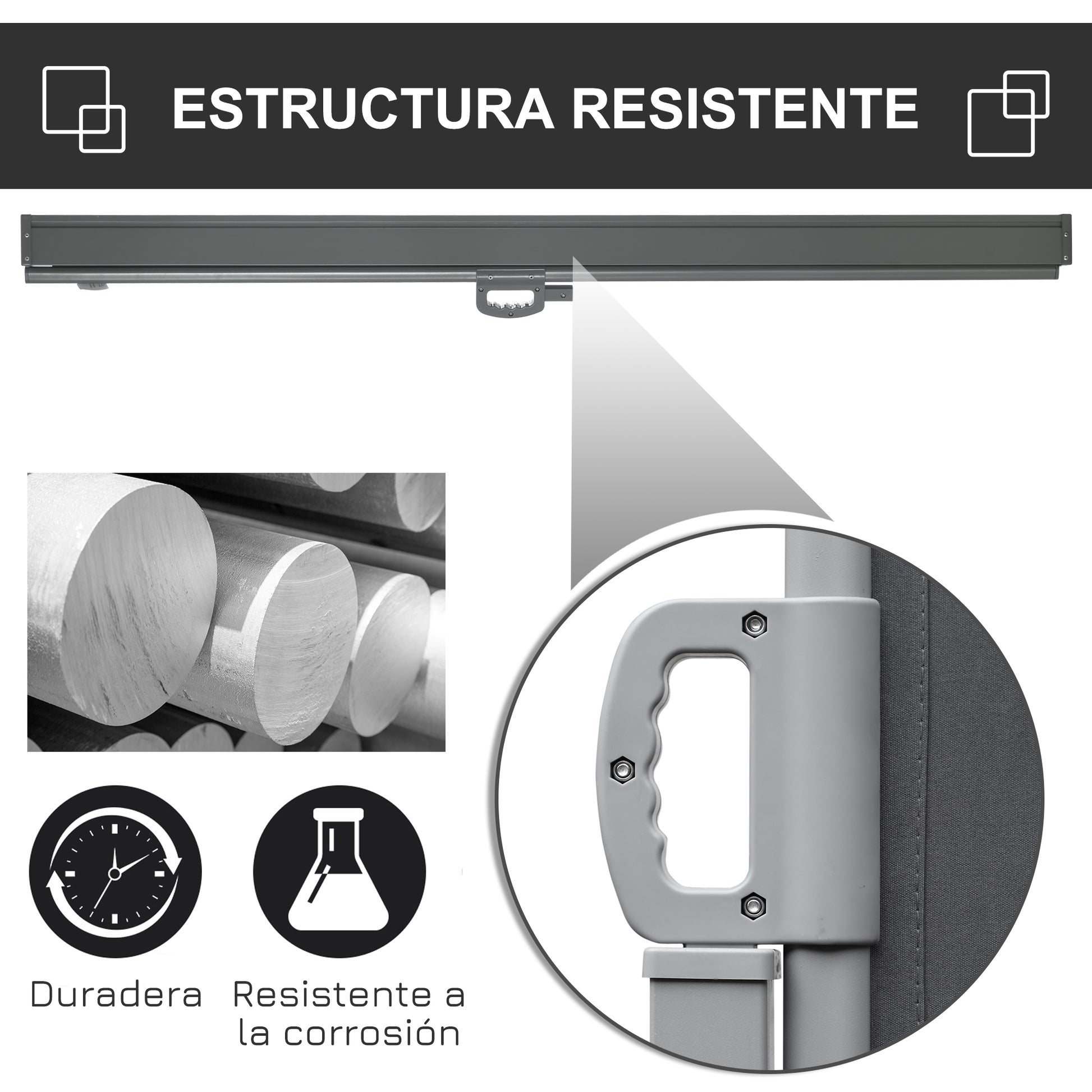 Outsunny Toldo Lateral Retráctil 300x180 Cm Pantalla Enrollable Para Jardín Gris_4