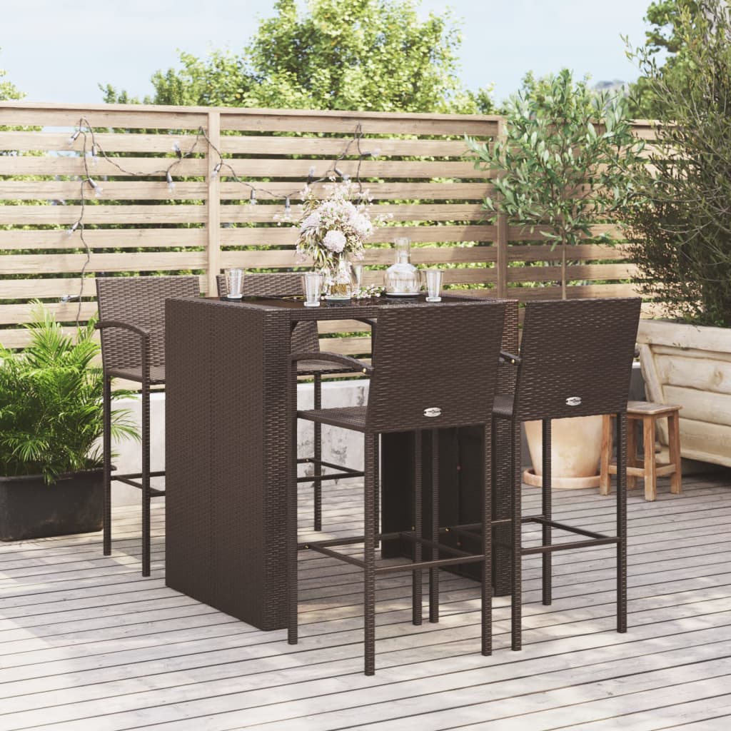 Vidaxl Mesa Y Taburetes Altos Jardín 5 Piezas Ratán Sintético Marrón_1