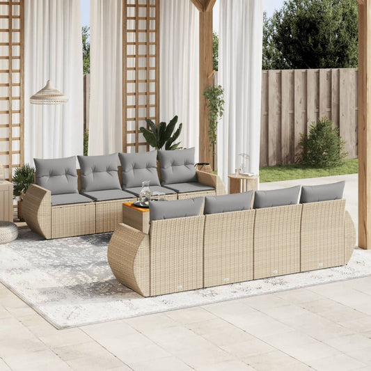 Set De Sofás De Jardín 9 Pzas Con Cojines Ratán Sintético Beige / Vetonek_0