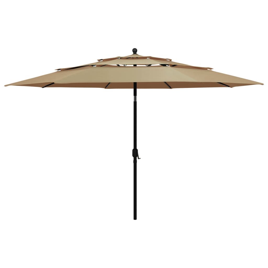 Vidaxl Sombrilla Jardín De 3 Niveles Con Palo De Aluminio Taupe 3,5 M_0