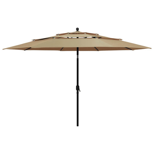 Vidaxl Sombrilla Jardín De 3 Niveles Con Palo De Aluminio Taupe 3,5 M_0