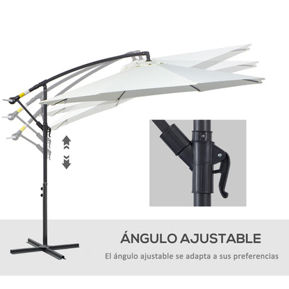 Outsunny Parasol Excéntrico Ø300 Cm Inclinable Con Manivela Para Jardín Crema_5
