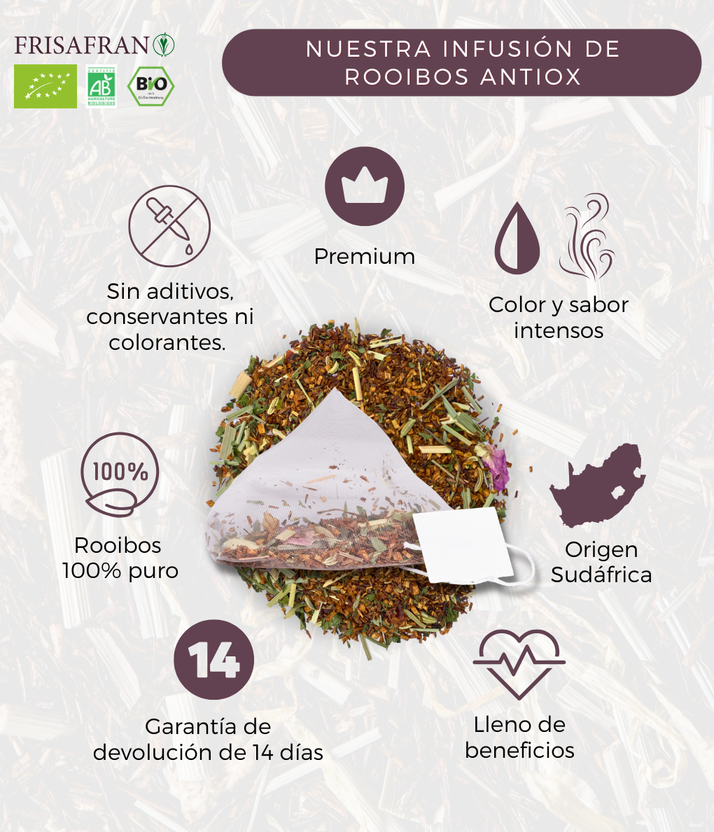Infusión De Rooibos Antioxidante Ecológica En Pirámides | Calidad | Frisafran 30 Uds_3
