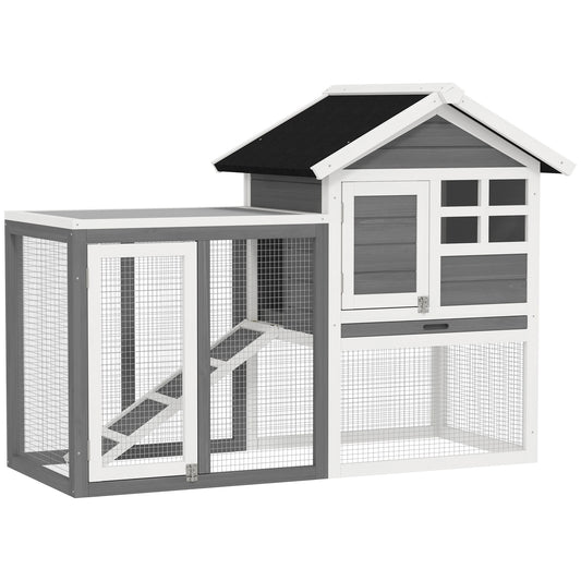 Pawhut Conejera De Madera Con Zona Abierta Y Rampa 123,5x62,6x92,5 Cm Gris_0