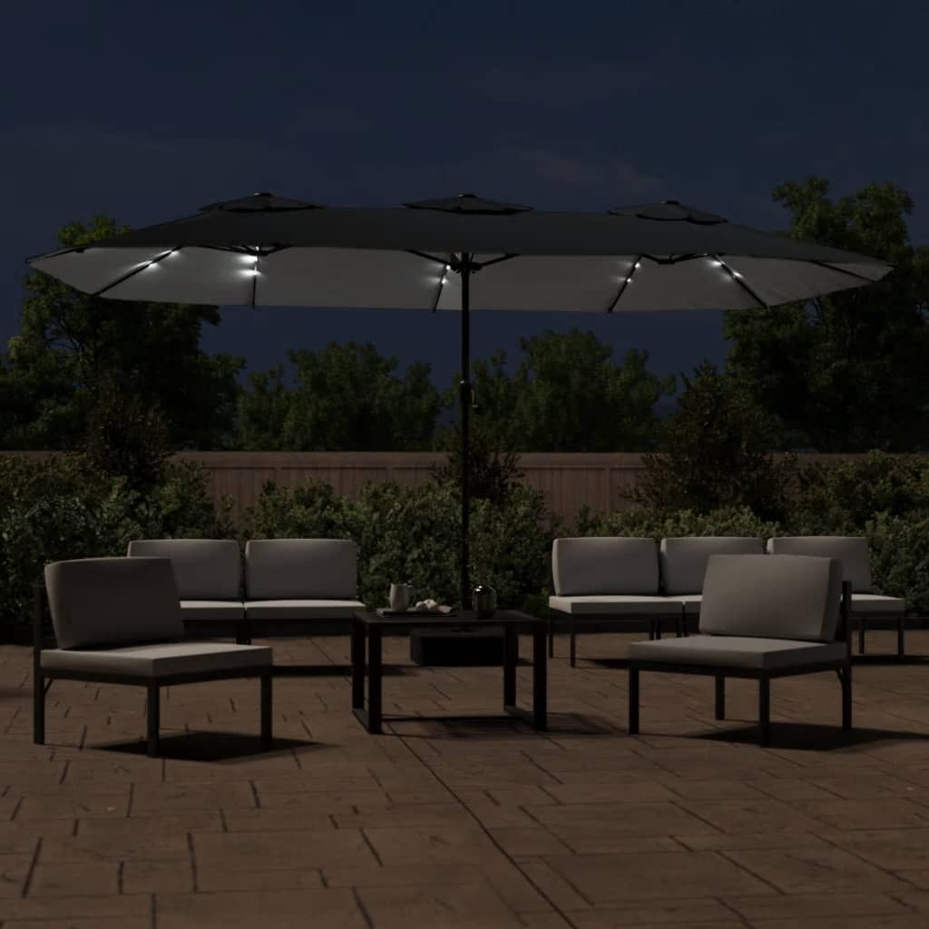 Sombrilla Doble De Jardín Con Luces Led Negro 449x245 Cm_1