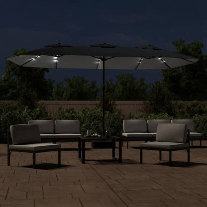 Sombrilla Doble De Jardín Con Luces Led Negro 449x245 Cm_1