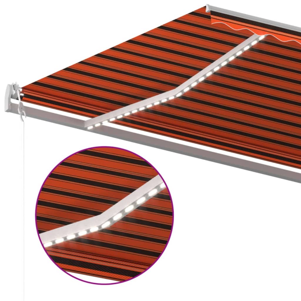Toldo Automático Led Sensor De Viento Naranja Marrón 600x300 Cm_3
