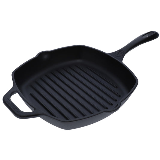 Victoria Sartén Grill Hierro Fundido Curado Inducción 25x25cm, Apta Fuego, Barbacoa, Cast Iron Skillet, 38571, Negro_0
