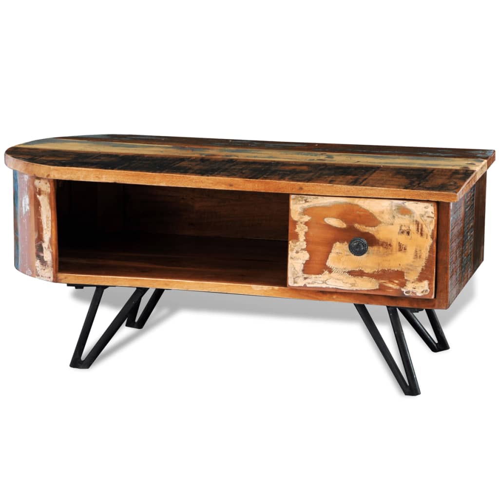 Mesa De Centro Con Patas De Hierro Madera Maciza Reciclada_2