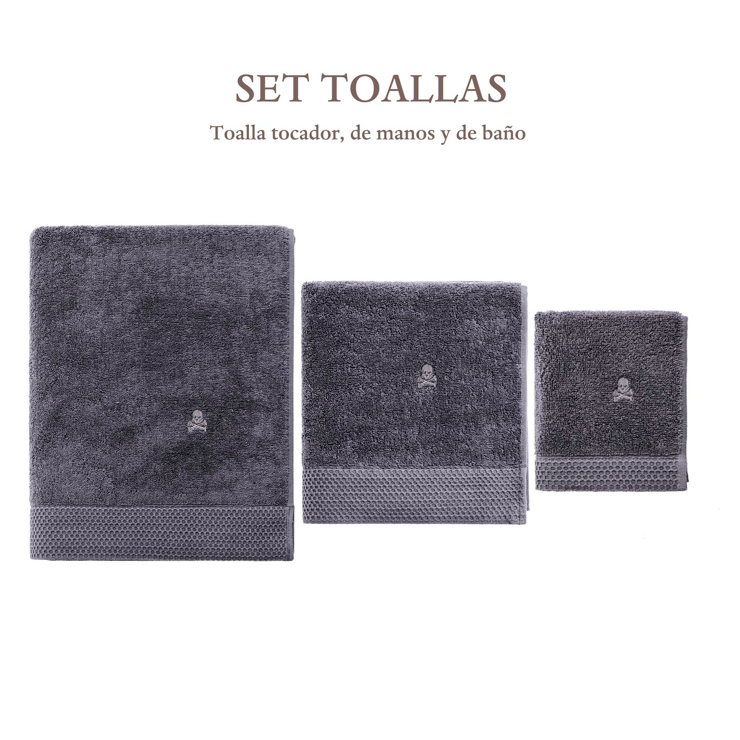 Juego De 3 Toallas Gris Oscuro (tocador 30x50cm, Manos 50x100cm Y Baño 90x150cm) Scalpers Home_1
