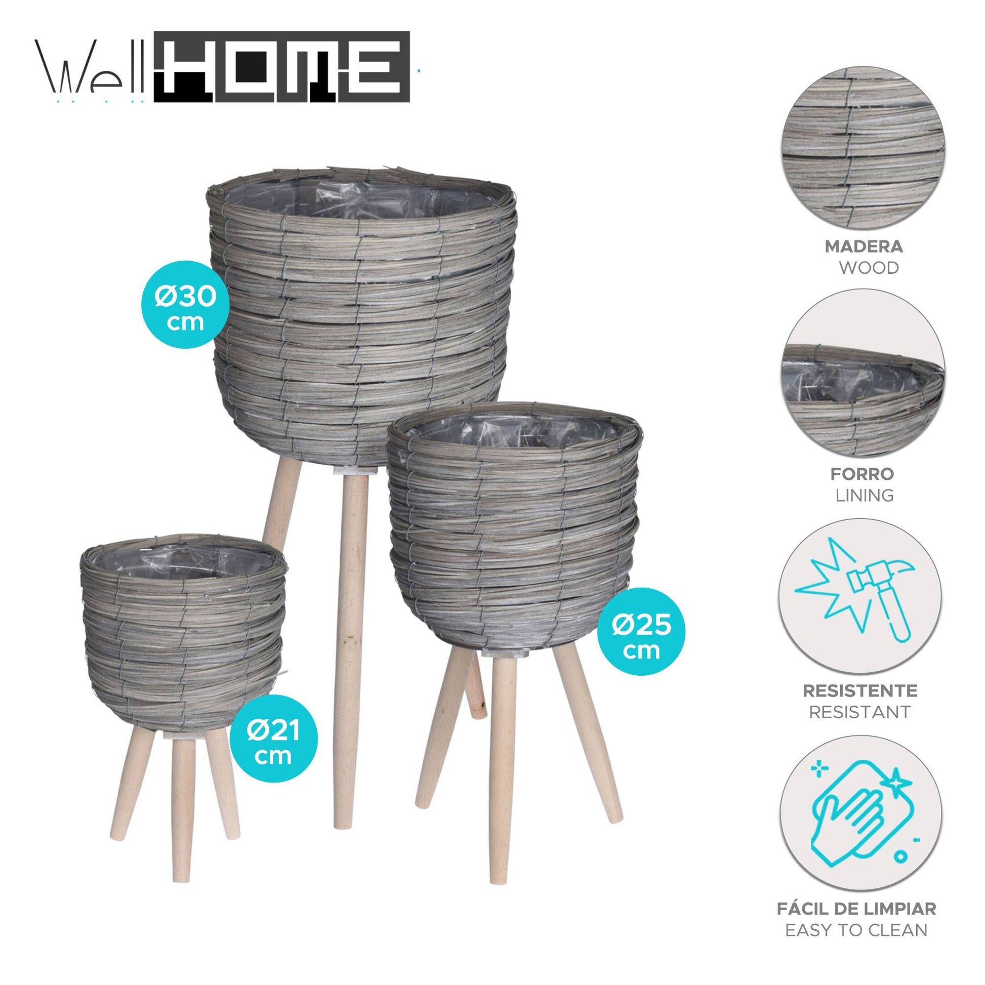 Well Home Set 3 Maceteros C/patas Gris Ø21ø25ø30cm_1