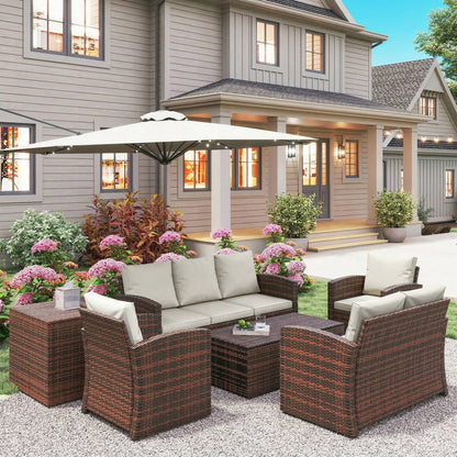 Outsunny Conjunto De Jardín Exterior De Ratán Sintético De 6 Piezas Beige_3