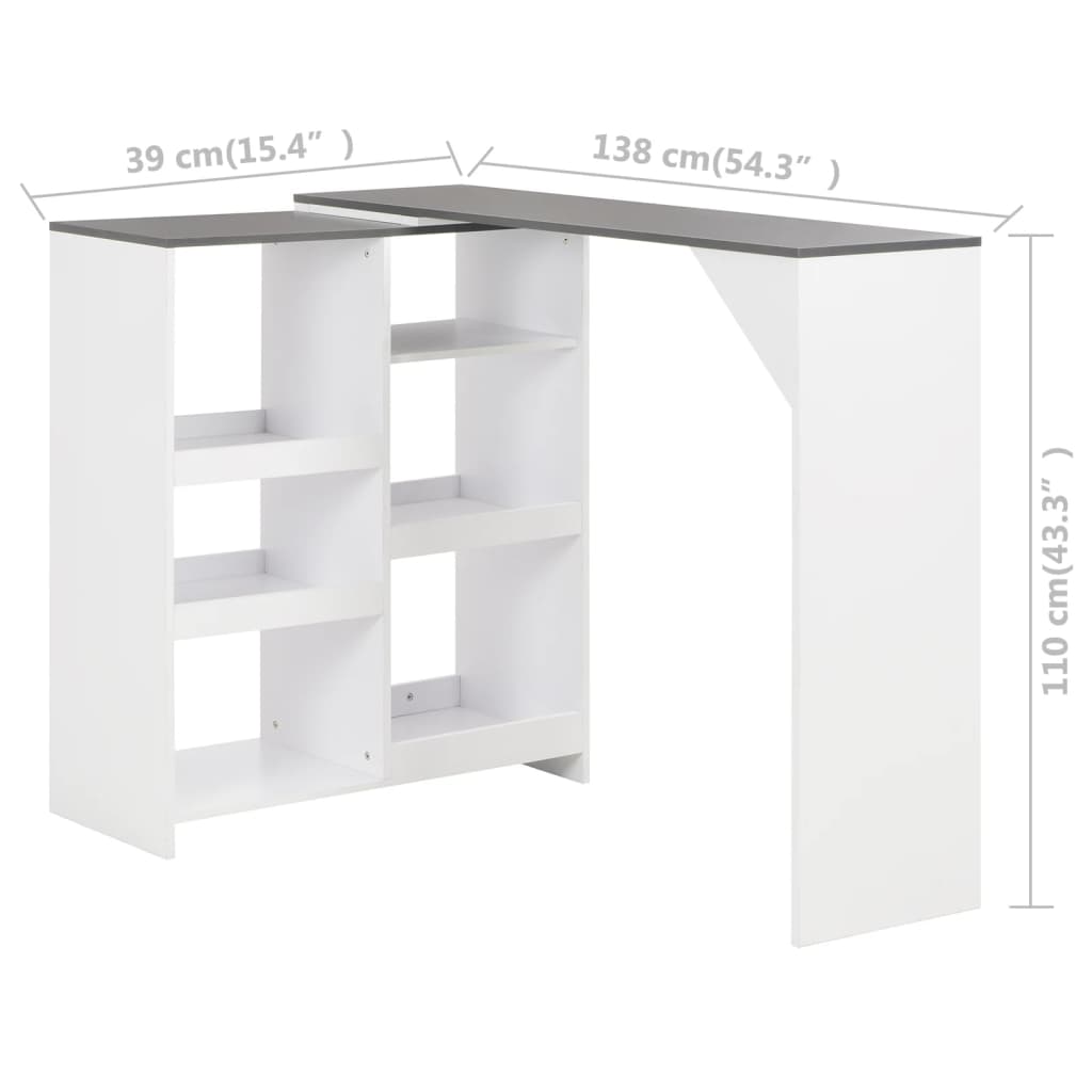Mesa De Bar Con Estantería Móvil Blanca 138x39x110 Cm_4