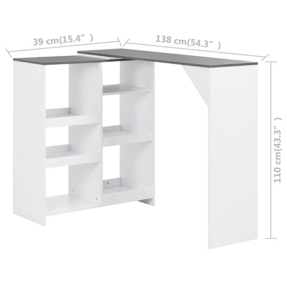 Mesa De Bar Con Estantería Móvil Blanca 138x39x110 Cm_4
