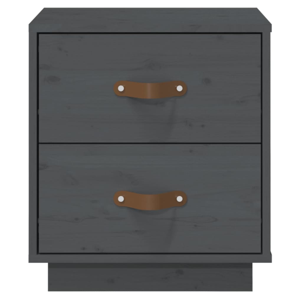 Mesita De Noche Madera Maciza De Pino Gris 40x34x45 Cm_3