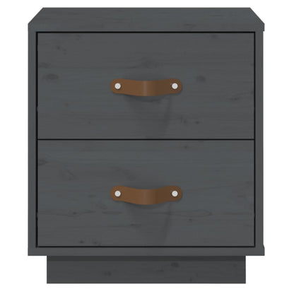 Mesita De Noche Madera Maciza De Pino Gris 40x34x45 Cm_3