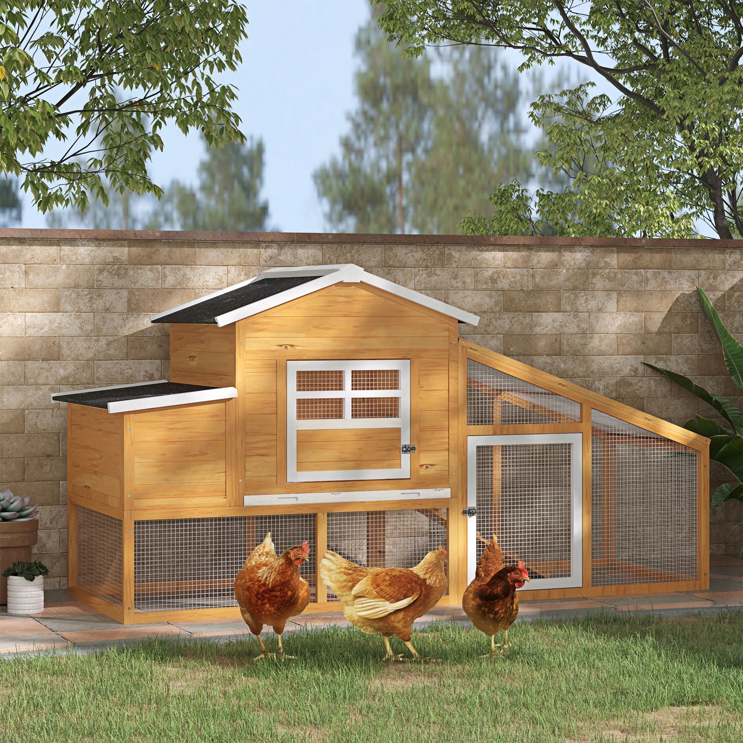 Pawhut Gallinero Madera Exterior Con Corral De Alambre Techos Asfálticos Marrón_1