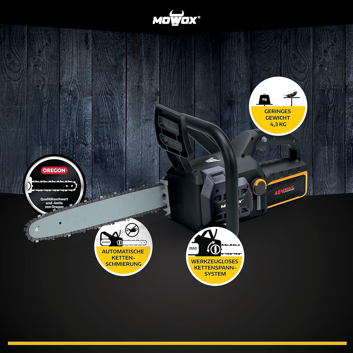 Mowox Motosierra De Bateria 40 V Con Espada De 35 Cm. Espada Y Cadena Oregon. No Incluye Bateria Ni Cargador_2