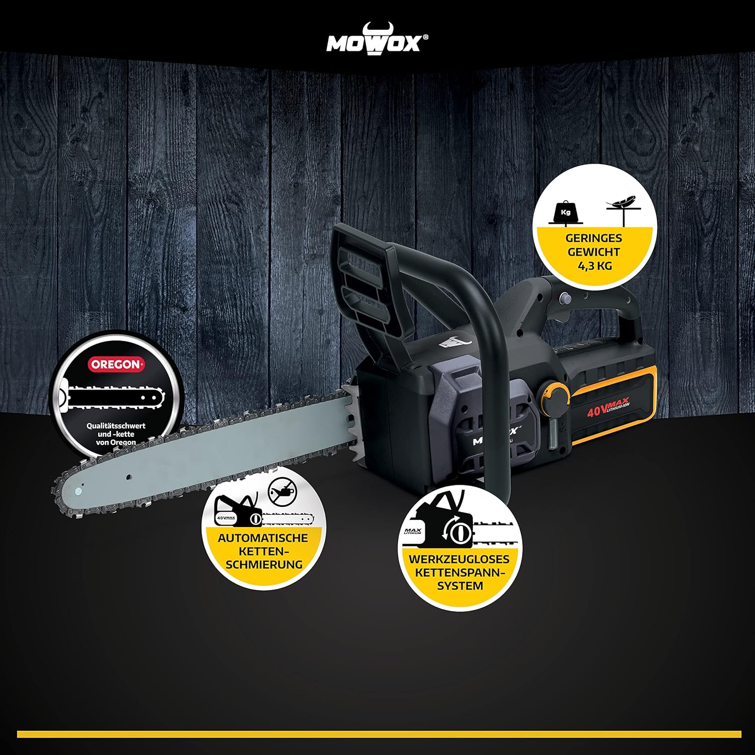 Mowox Motosierra De Bateria 40 V Con Espada De 35 Cm. Espada Y Cadena Oregon. No Incluye Bateria Ni Cargador_2