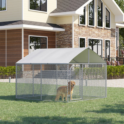 Pawhut Perrera Exterior Con Toldo De Tela Oxford Puerta Cerradura 230x230x175 Cm_1