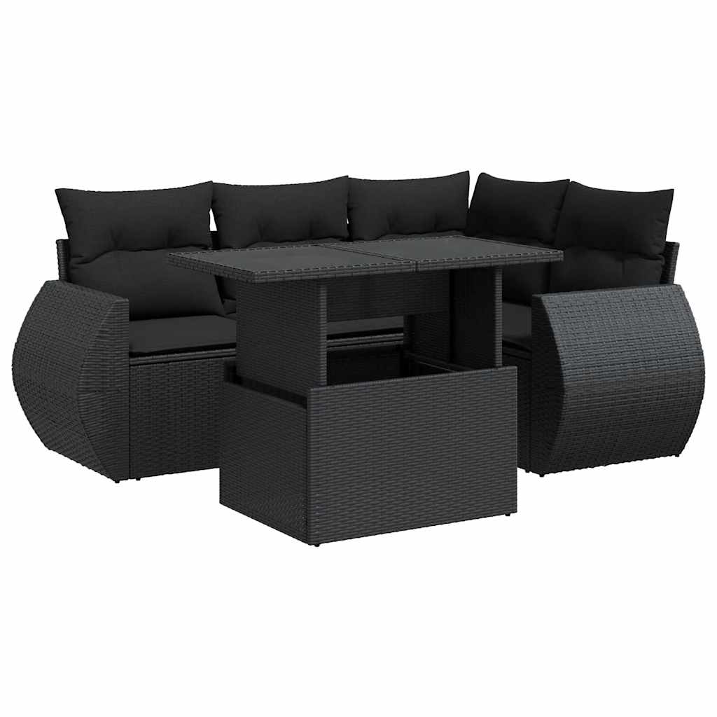 Set De Muebles De Jardín 5 Pzas Y Cojines Ratán Sintético Negro / Vetonek_3