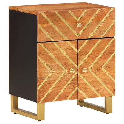Mesita De Noche Madera Maciza Mango Marrón Y Negro 50x33x60 C_0