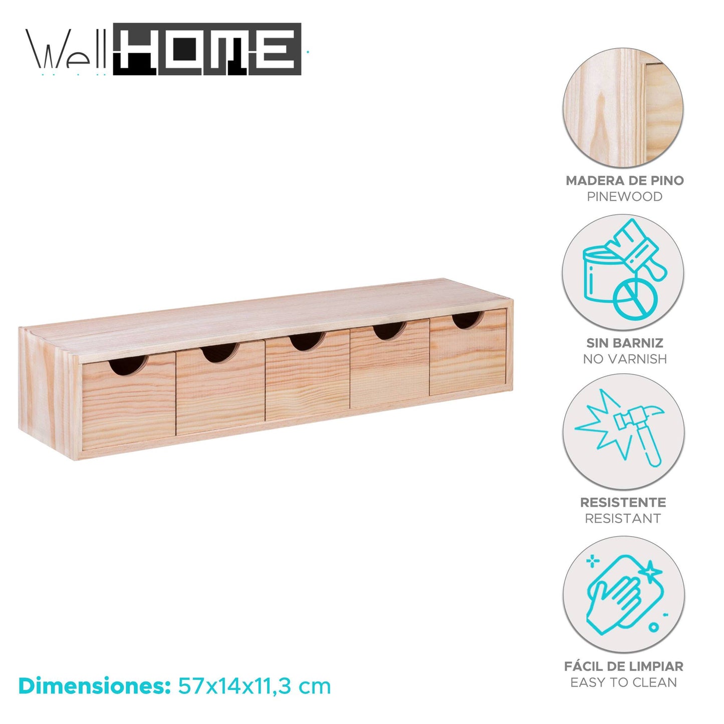 Well Home - Miniblock 5 Cajones En Madera De Pino_1