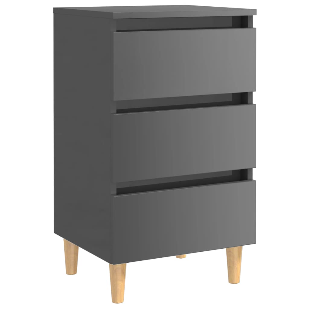 Mesitas De Noche 2 Uds Patas De Madera Gris Brillo 40x35x69 Cm_2