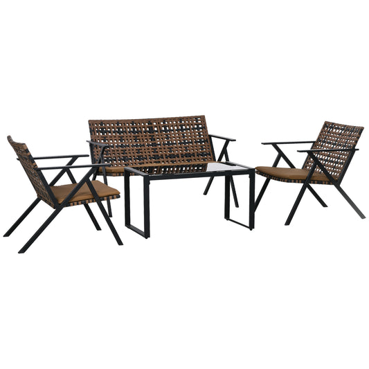 Outsunny Conjunto De Jardín De Ratán Sintético De 4 Piezas Marrón Y Negro_0