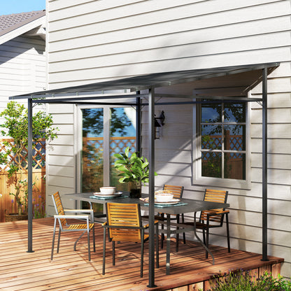 Outsunny Pérgola De Pared 2,4x2,4 M Con Techo Inclinado Protección Uv 30+ Gris_4