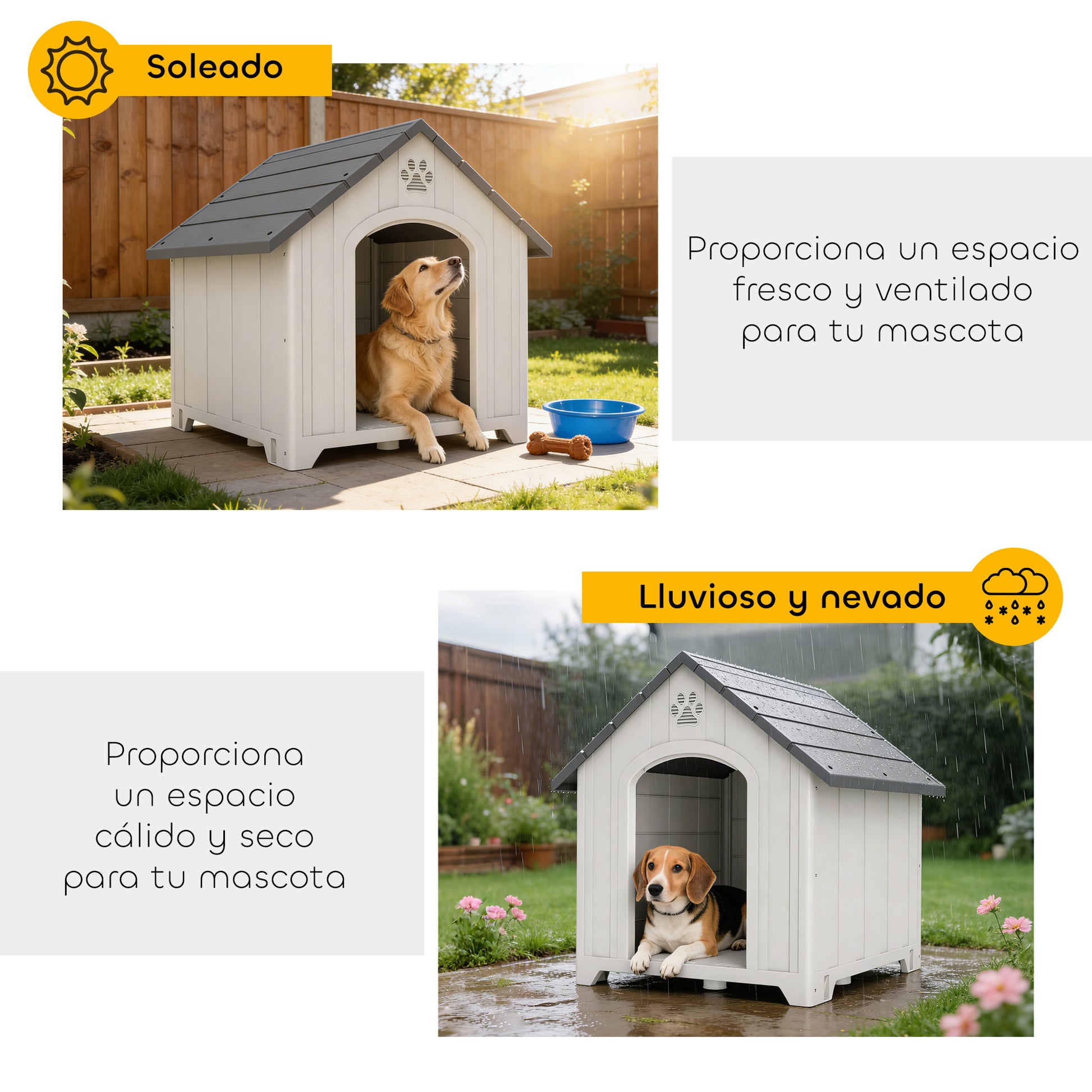 Pawhut Caseta Para Perros Grandes Exterior De Plástico Impermeable Gris_5
