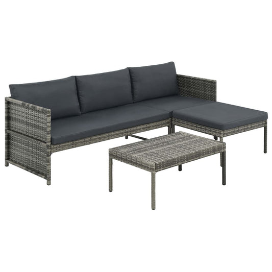 Vidaxl Set De Muebles De Jardín 3 Pzas Y Cojines Ratán Sintético Gris_0