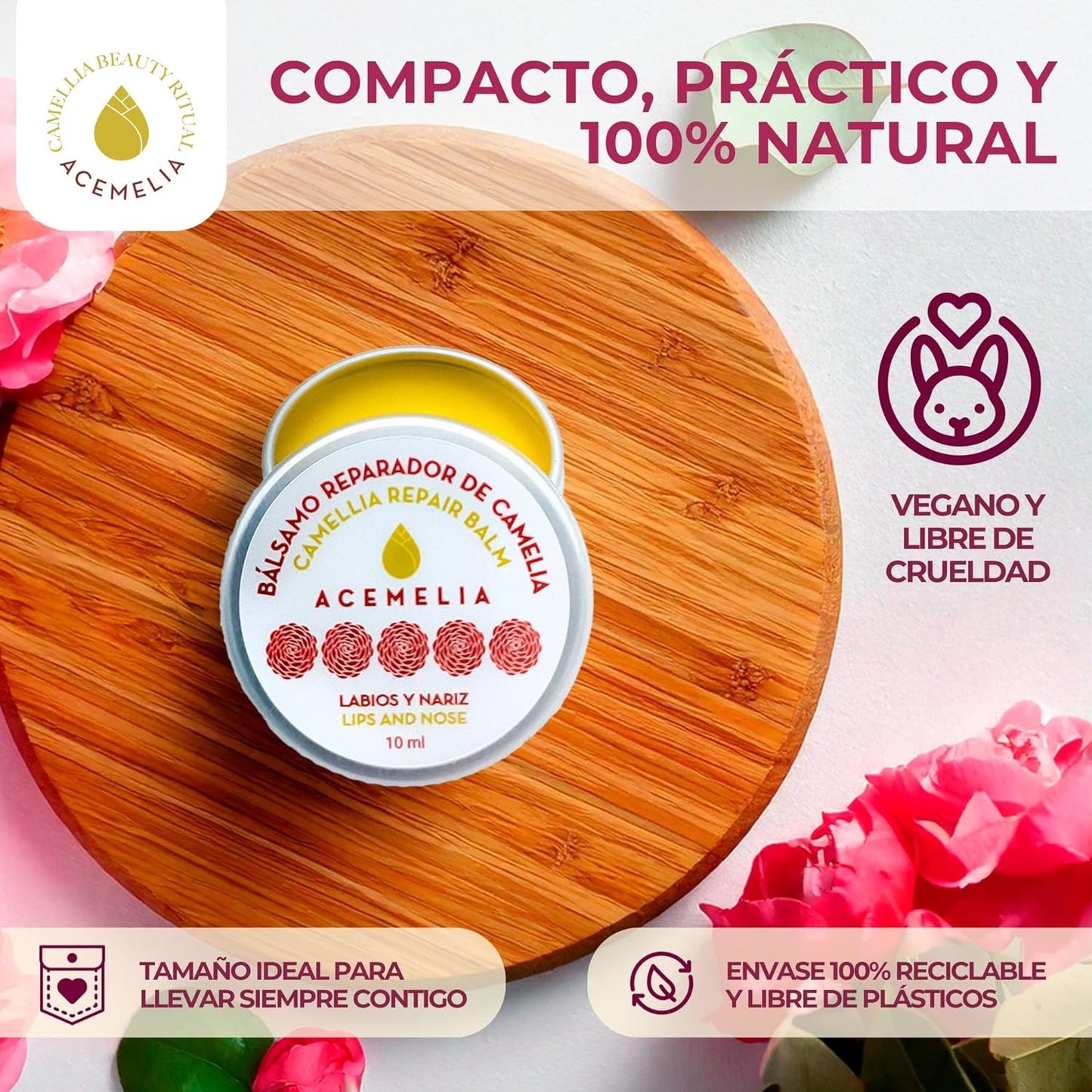 Labial Reparador para labios y nariz en lata con Aceite de Camelia