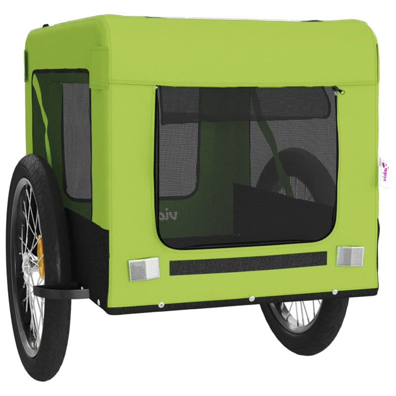Vidaxl Remolque De Bicicleta Mascotas Hierro Tela Oxford Verde Negro_5
