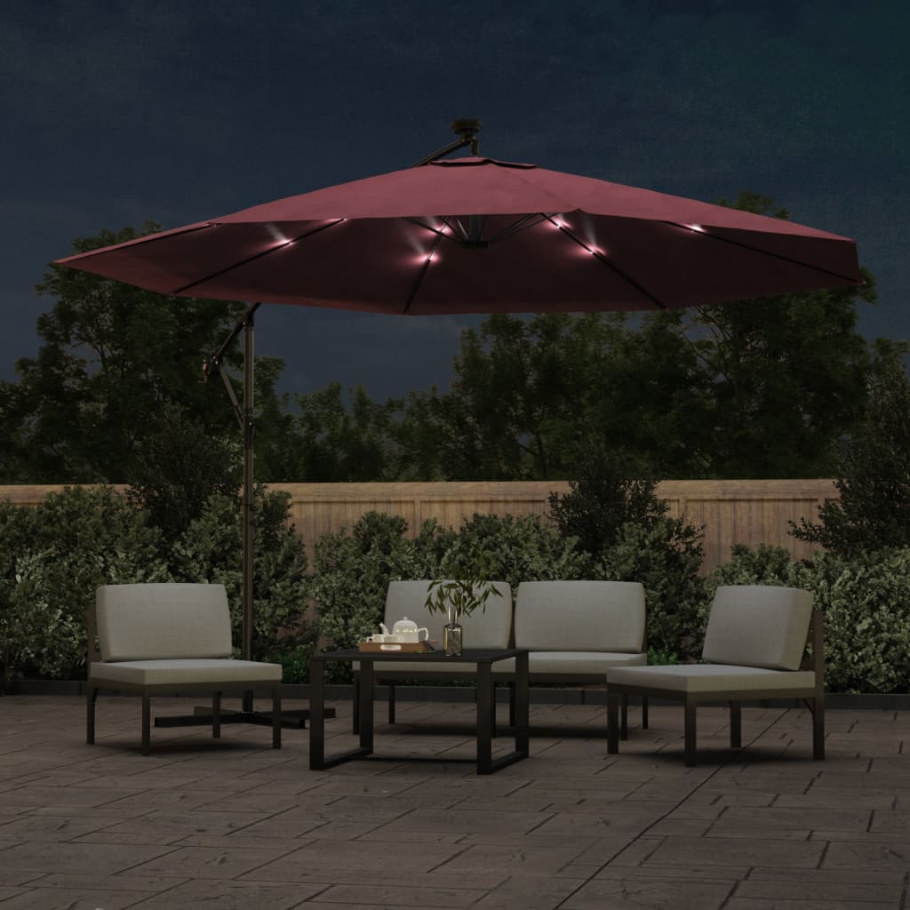 Sombrilla De Jardín Voladiza Con Luces Led Rojo Burdeos 350 Cm_1