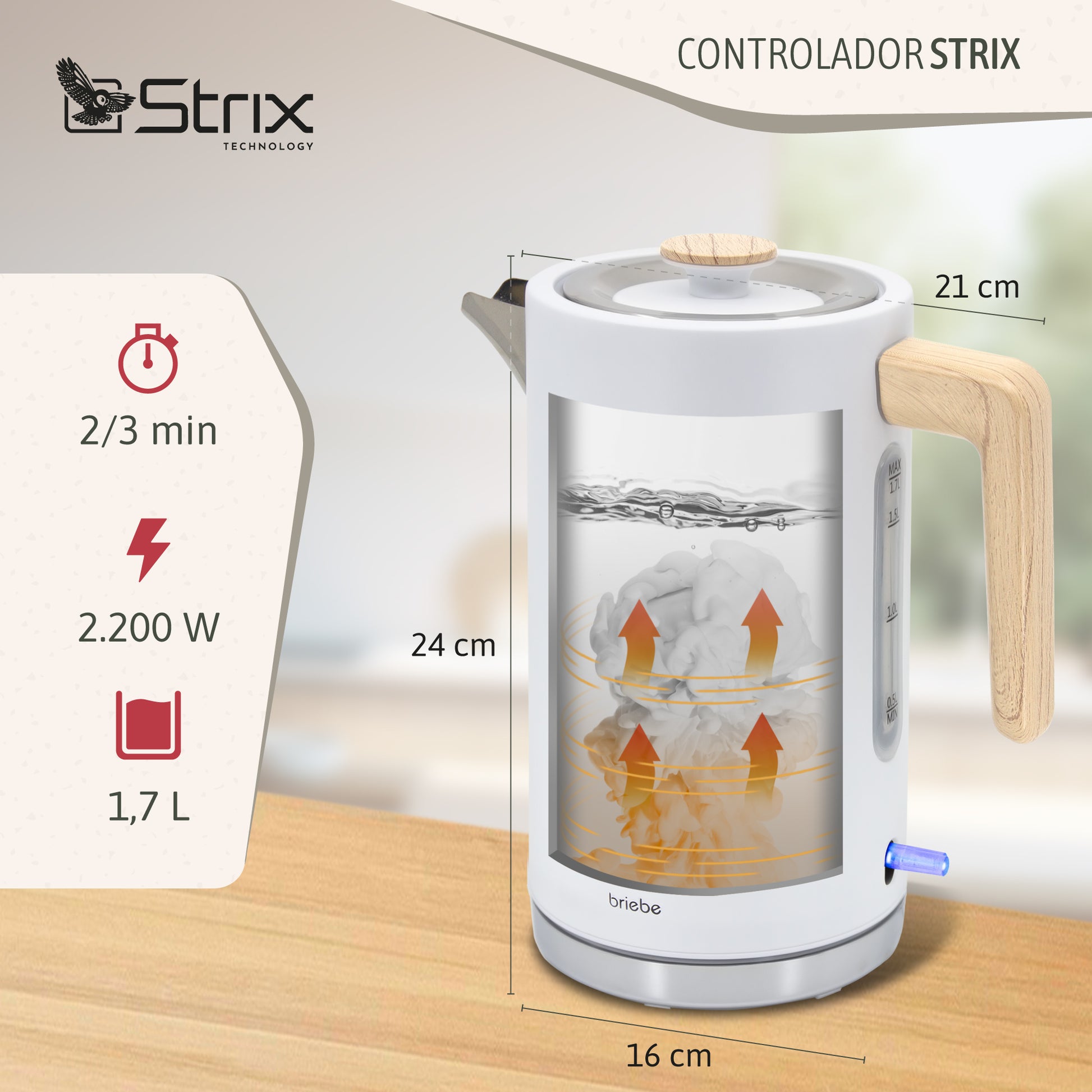 Briebe Nordic Set Tostadora Pan Ranura Ancha 2 Rebanadas + Hervidor Agua Eléctrico 1,7l Inalámbrico, Skt1167wht, Blanco_3