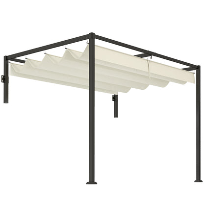 Outsunny Pérgola Con Techo Retráctil 3x2 M Con Tela De Poliéster Crema_0