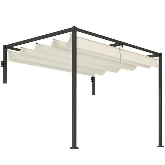 Outsunny Pérgola Con Techo Retráctil 3x2 M Con Tela De Poliéster Crema_0