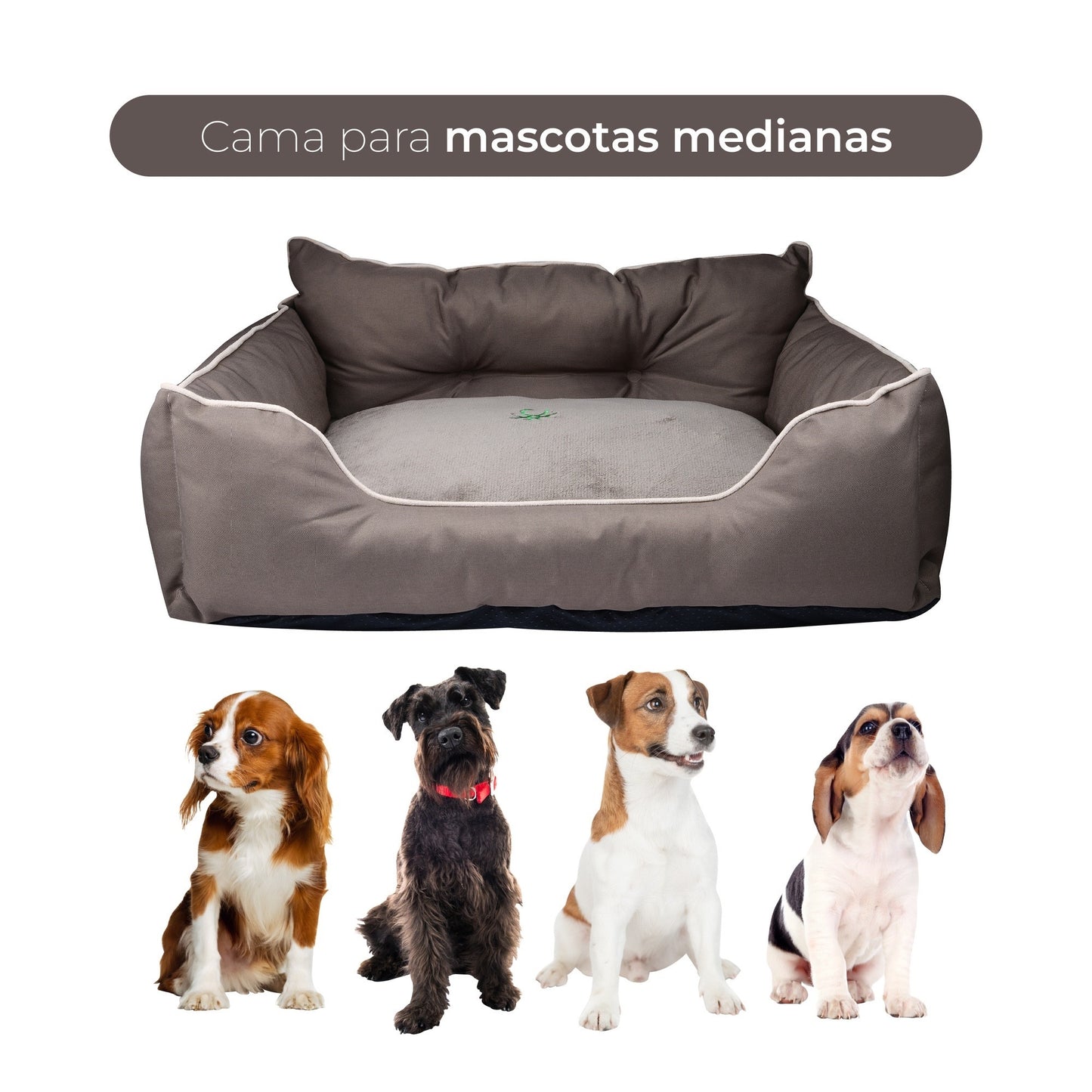 Cama Para Mascota 65x50x20cm Marrón + Comedero Doble De Acero En Bambú