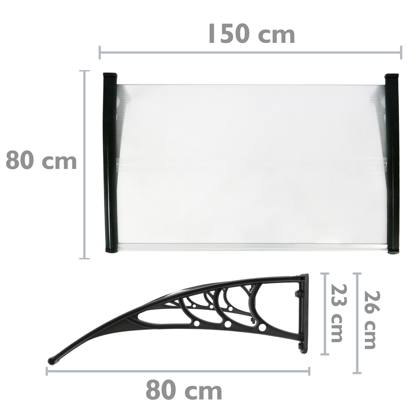Tejadillo De Protección 150x80cm Marquesina Para Puertas Y Ventanas Negro_1