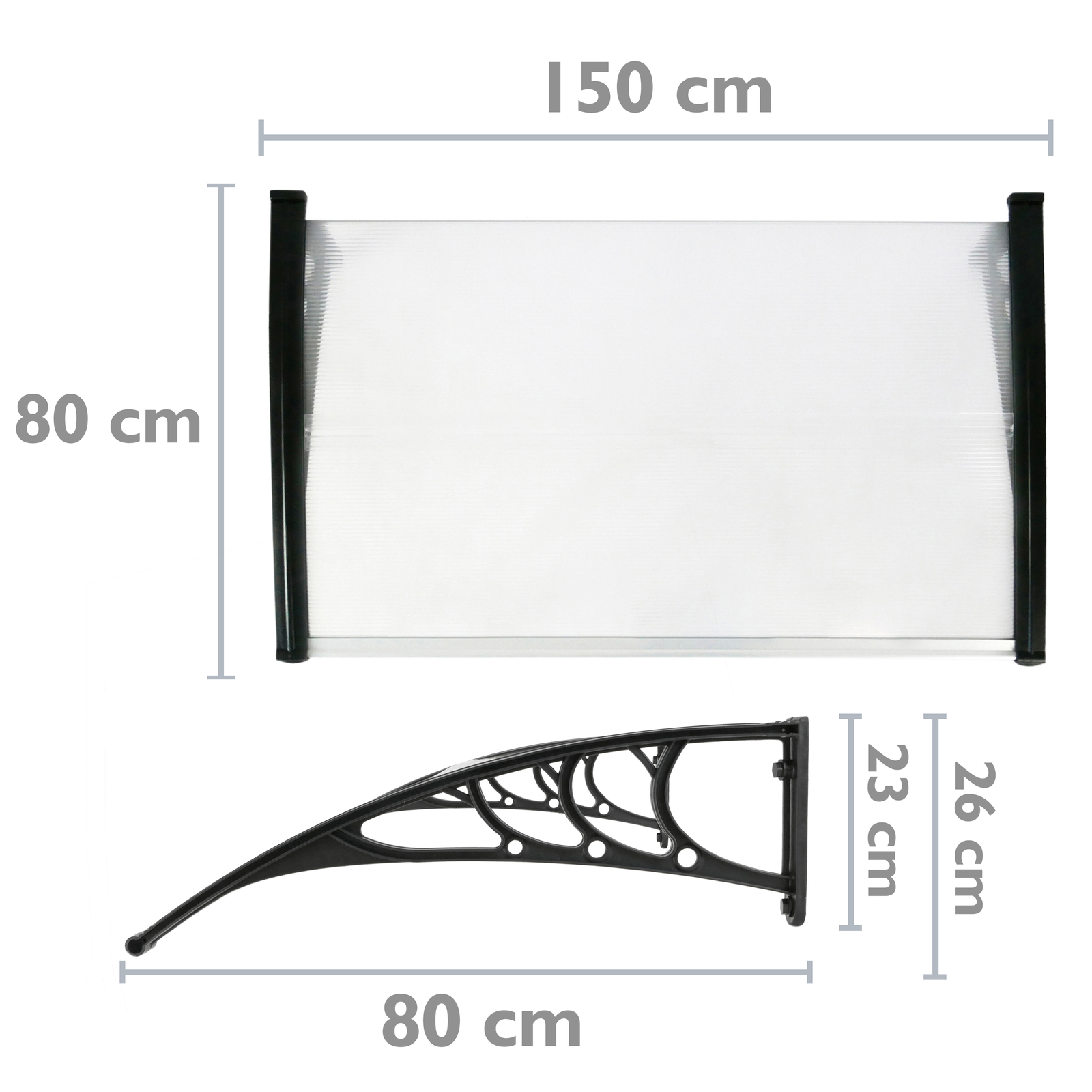 Tejadillo De Protección 150x80cm Marquesina Para Puertas Y Ventanas Negro_1