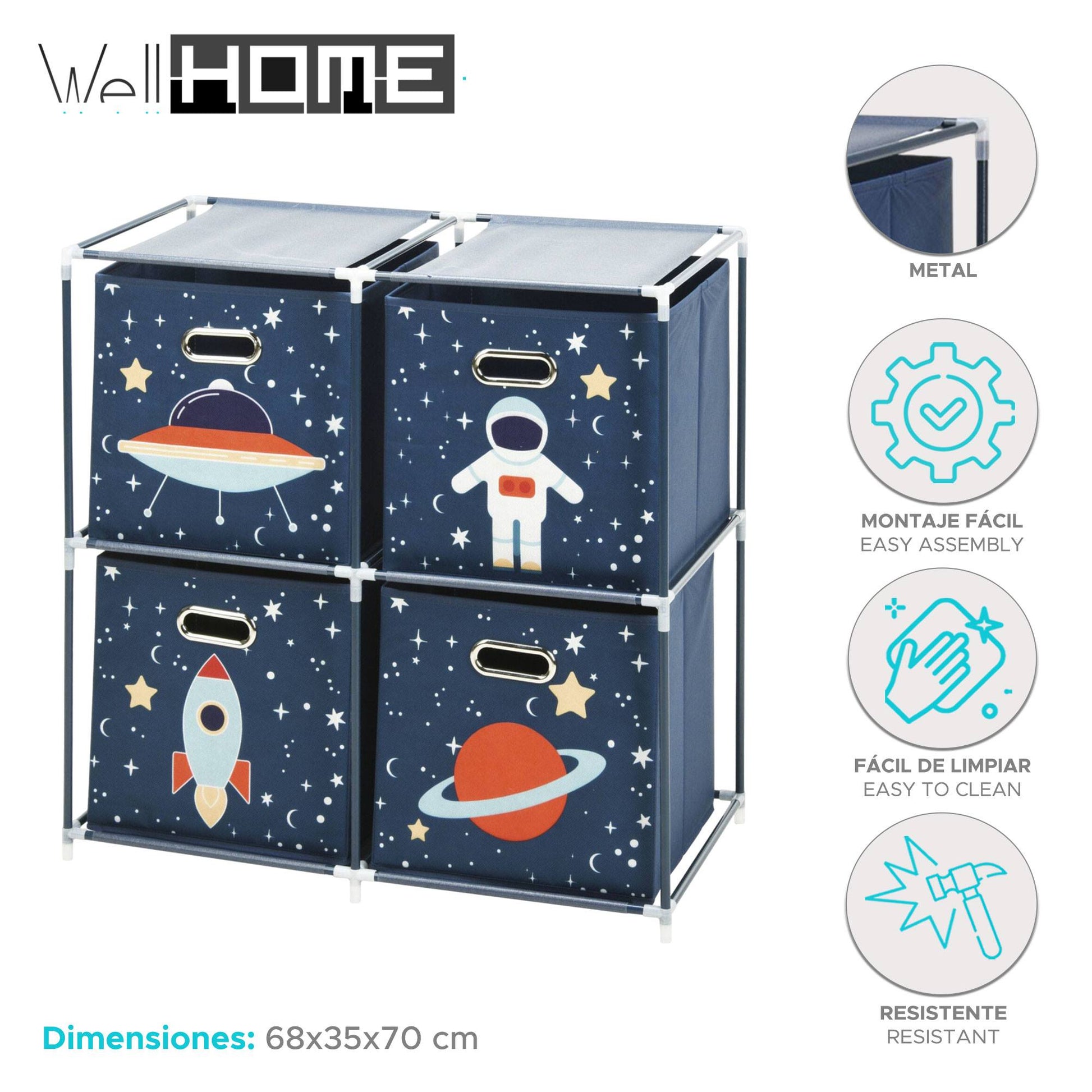 Well Home Estanteria Cajonera Con 4 Estantes En Metal H.70cm