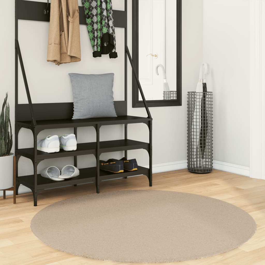 Alfombra De Pelo Corto Suave Lavable Huarte Arena Ø 120 Cm / Vetonek_4