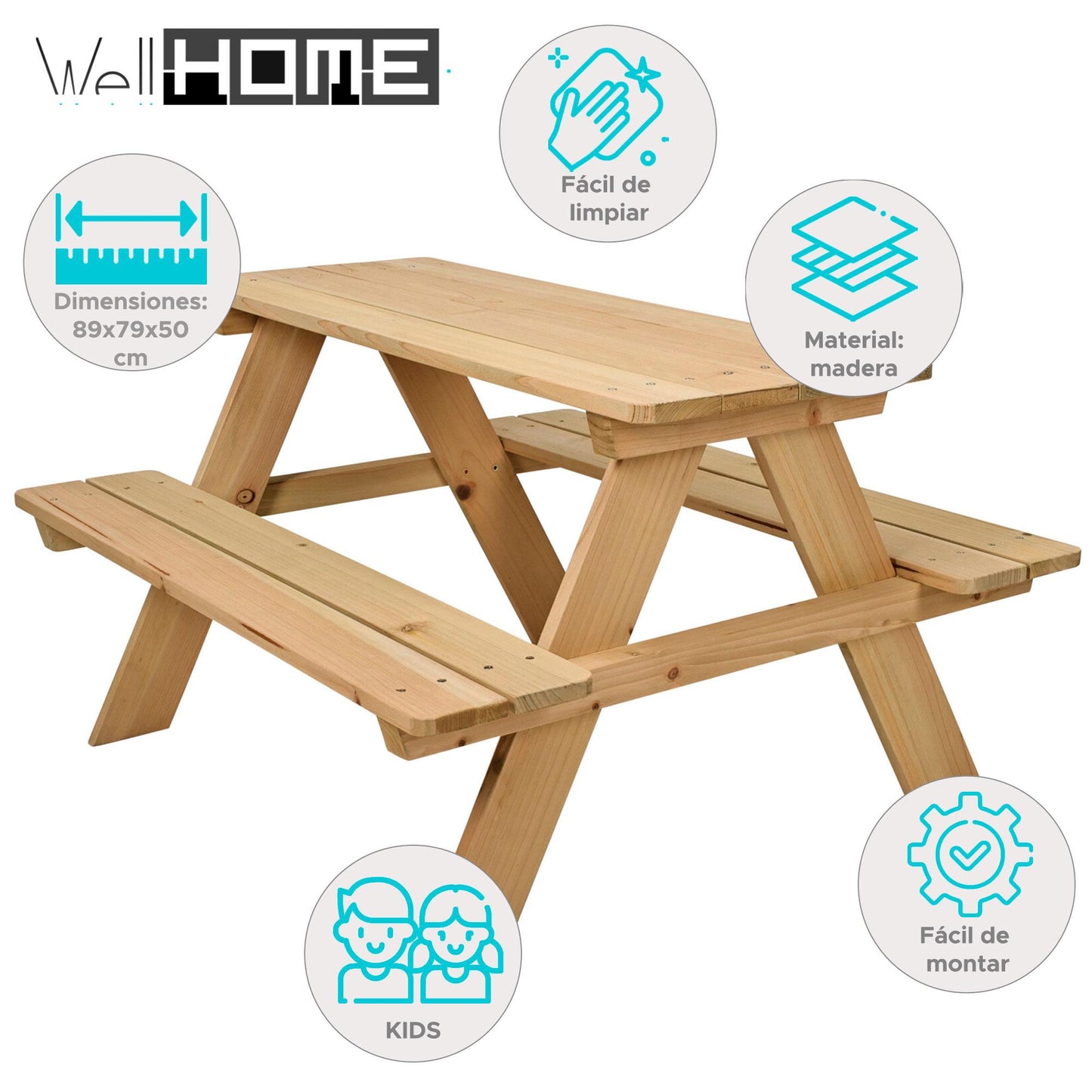 Well Home Mesa De Picnic Para Niños 89x79x50cm_1
