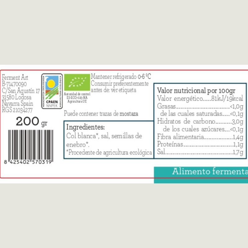 Chucrut Tradicional Eco Sin Pasteurizar Ferment Art 200gr_1