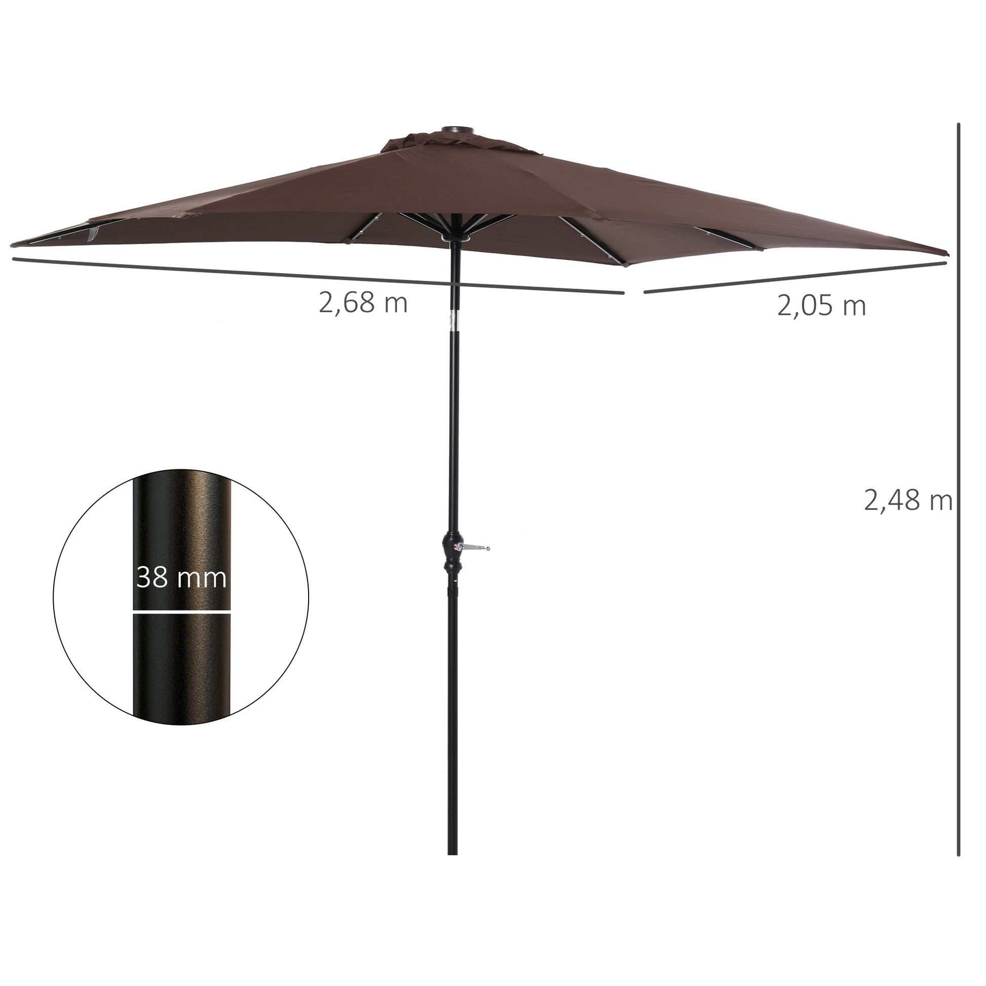 Outsunny Sombrilla De Jardín 268x205x248cm Con Techo Inclinable Luces Led Marrón_2