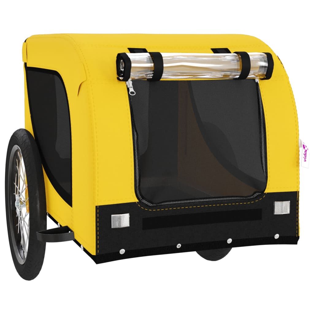 Vidaxl Remolque Bicicleta Mascotas Hierro Tela Oxford Amarillo Negro_3