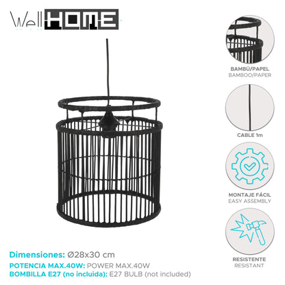 Well Home Lámpara Colgante En Bambú Color Negro Ø28x30cm