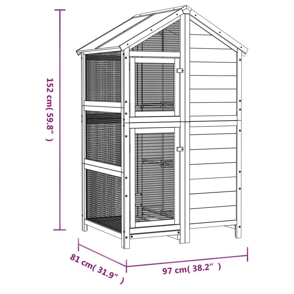 Vidaxl Casita Para Pájaros Madera Maciza Pino Gris 97x81x152 Cm_2