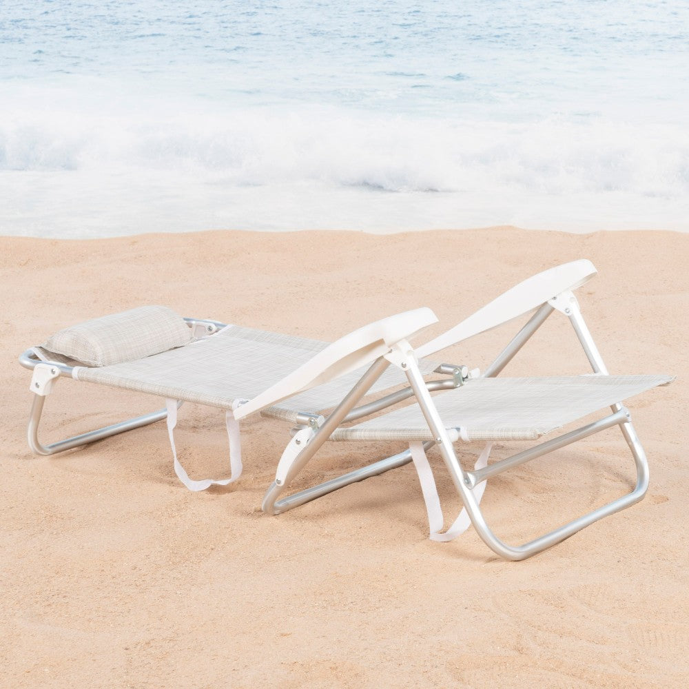 Aktive Silla De Playa Plegable Y Reclinable 7 Posiciones Beige C/cojín Y Asas Mano_2